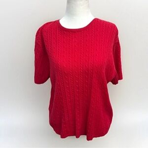Pendleton Sweater Red Cable Knit Short Sleeve 100% Cotton Women L Classic Casual